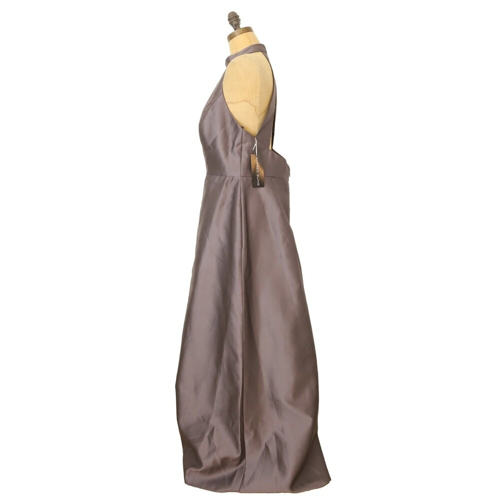 Alfred Sung Sateen Twill Halter Neckline Dress 16 Gown Satin Caviar Gray NWT B72 - Picture 6 of 7